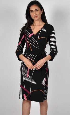 Frank Lyman 214421 Black/Multi-Color Print Knit Dress